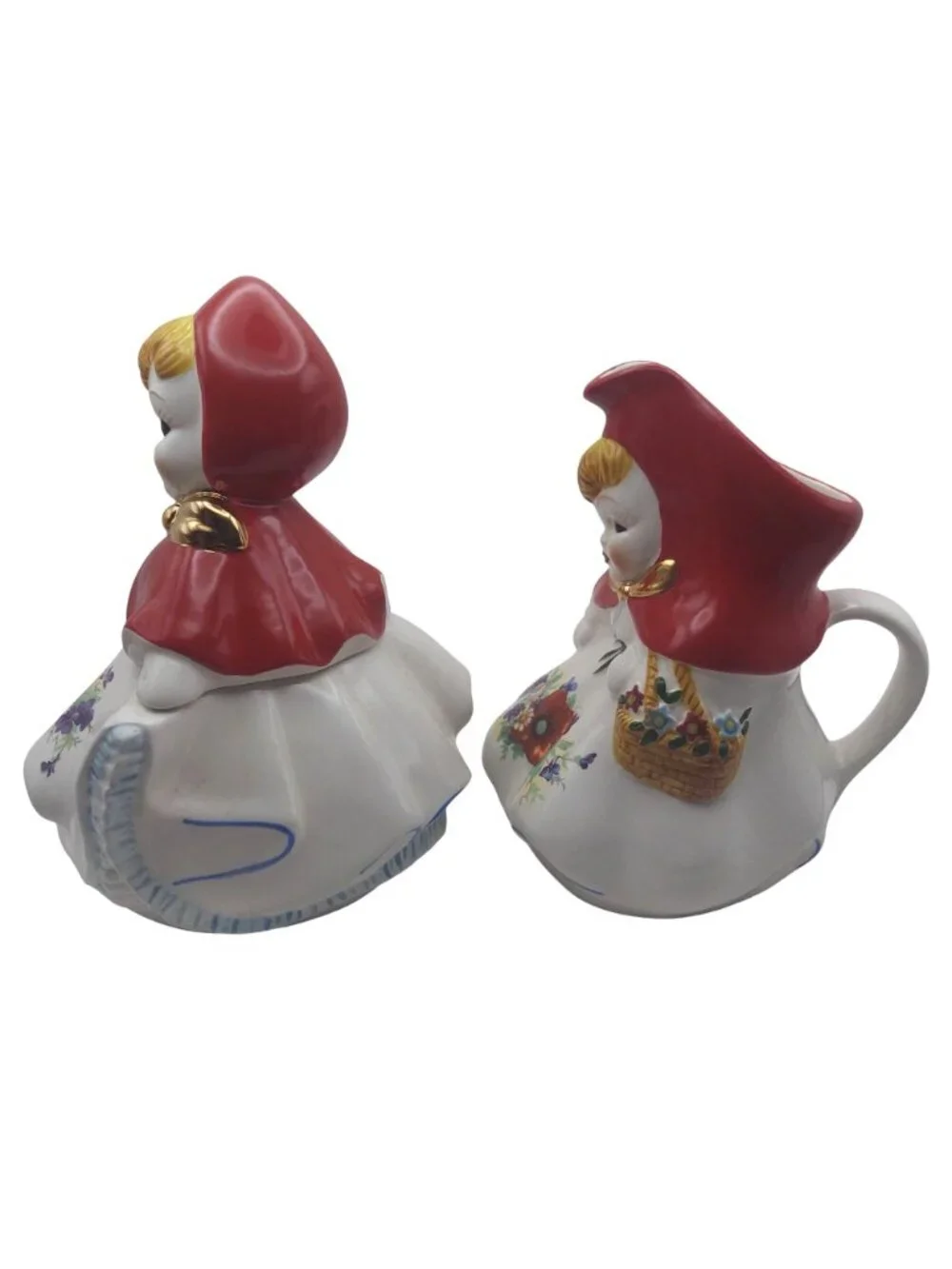 Little Red Riding Hood Cookie Jar & Creamer Pitcher Set Of 2 Vintage Retro